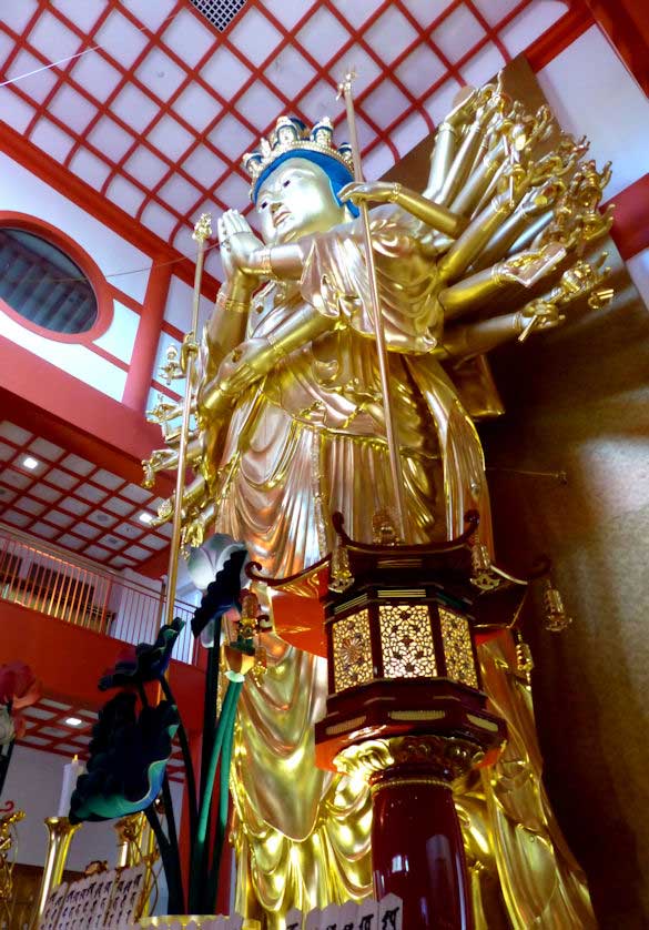 Made in 2008, the largest wooden statue of a standing Kannon, a Senju Kannon, at Kiimidera Temple in Wakayama City, Wakayama.