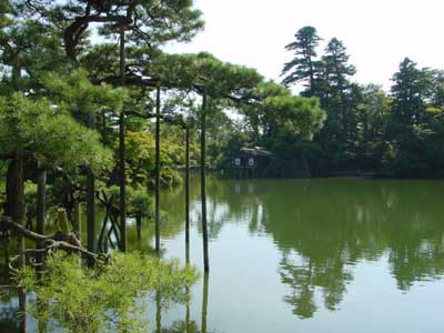 Lake and tea house in high, hot summer.