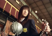 The 'kawaii' (cute) Chiaki Kuriyama and her weapon of choice.