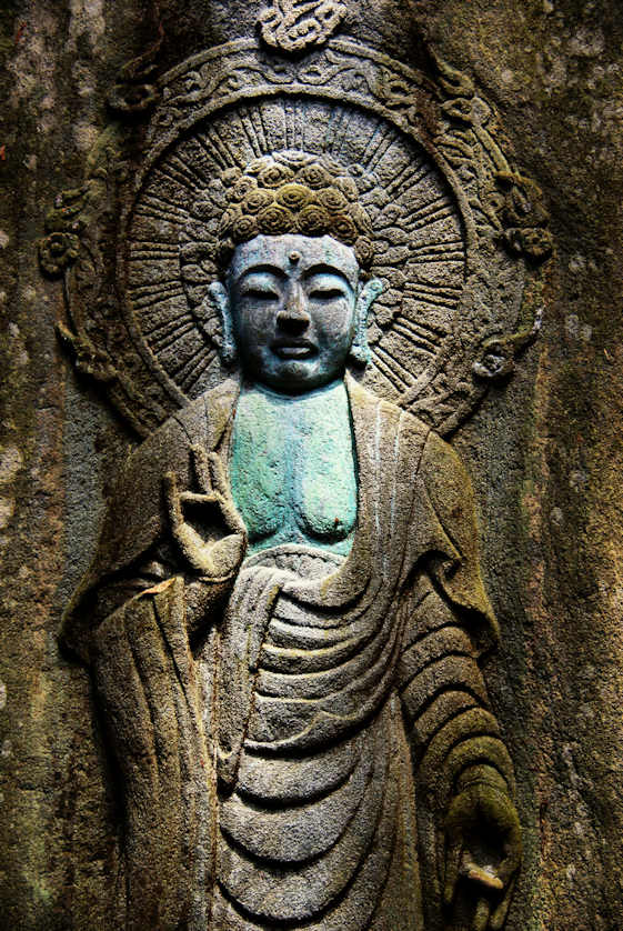 Buddhist statue along the stairs leading up to Kirihata-ji Temple, Shikoku.