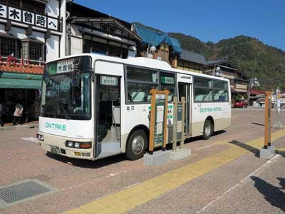 Ontake Bus, Kiso-Fukushima station, Nagano, Japan.