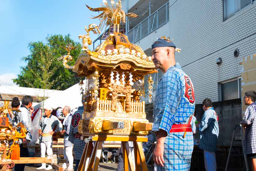 Omikoshi portable shrine at the Kitazawa Hachiman Shrine festival, Shimokitazawa, Tokyo.