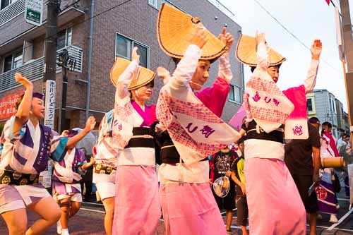 Koenji Awa-Odori dancers on the street.