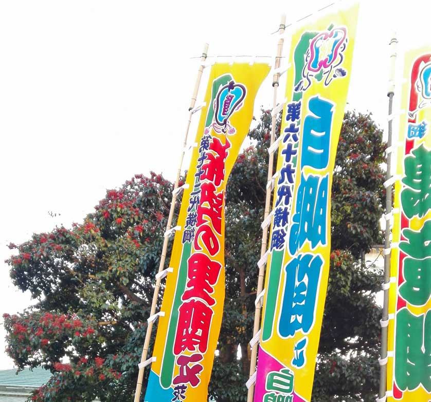 Sumo wrestlers banners, Kokugikan, Ryogoku.