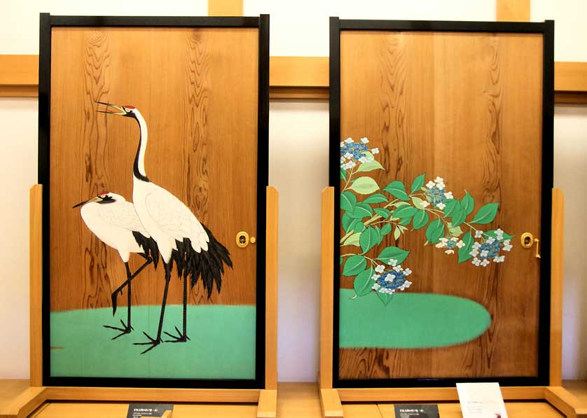 Beautifully painted wooden screens, Kumamoto Castle, Kyushu, Japan.