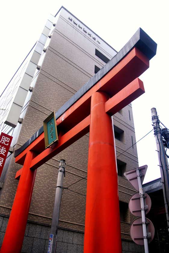 Vermillion torii, Tedori Tenmangu Shrine, Kumamoto.