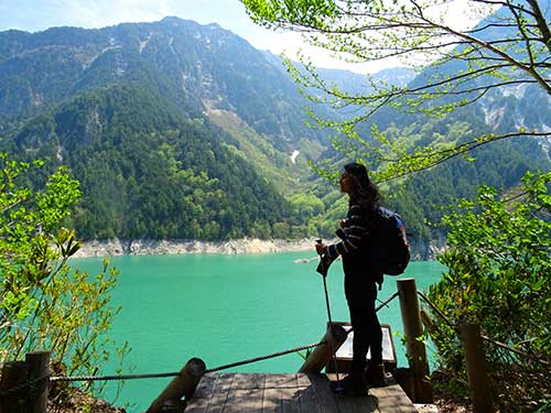 Enjoying the view from Kurobe Dam Hiking Path.