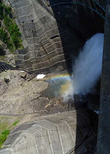Rainbow and Release at Kurobe Dam.