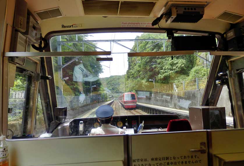 The Kurofune train meets the Kinme Train, Izu Peninsula.