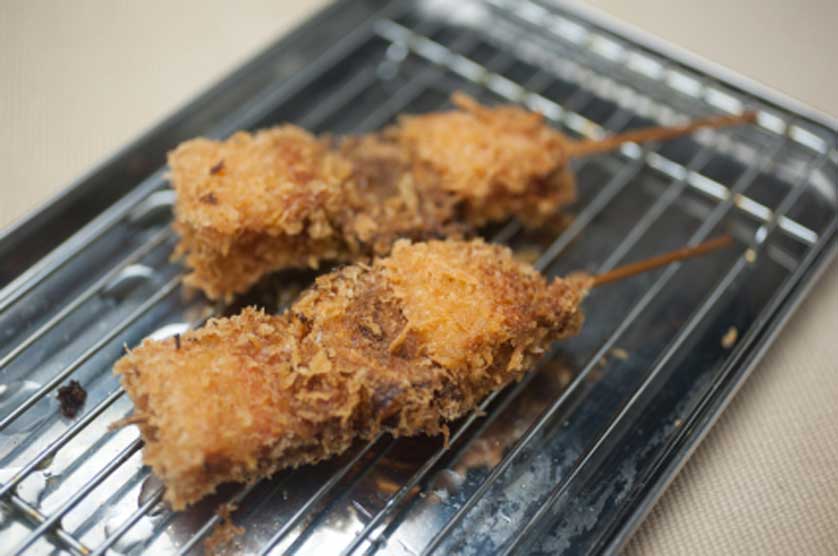 Japanese kushikatsu on skewers.