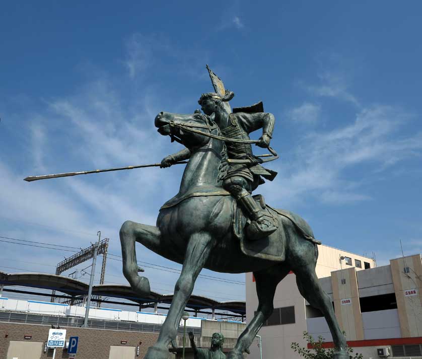 Maeda Toshiie statue outside Arako Station in Nagoya.