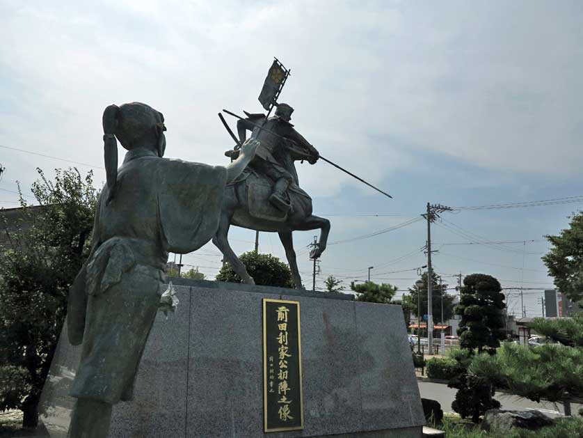 Maeda Toshiie statue outside Arako Station in Nagoya.