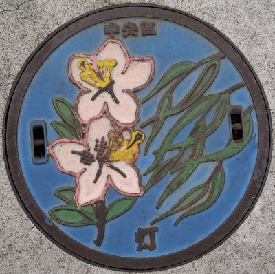 Decorative manhole cover, Chuo ward, Tokyo.