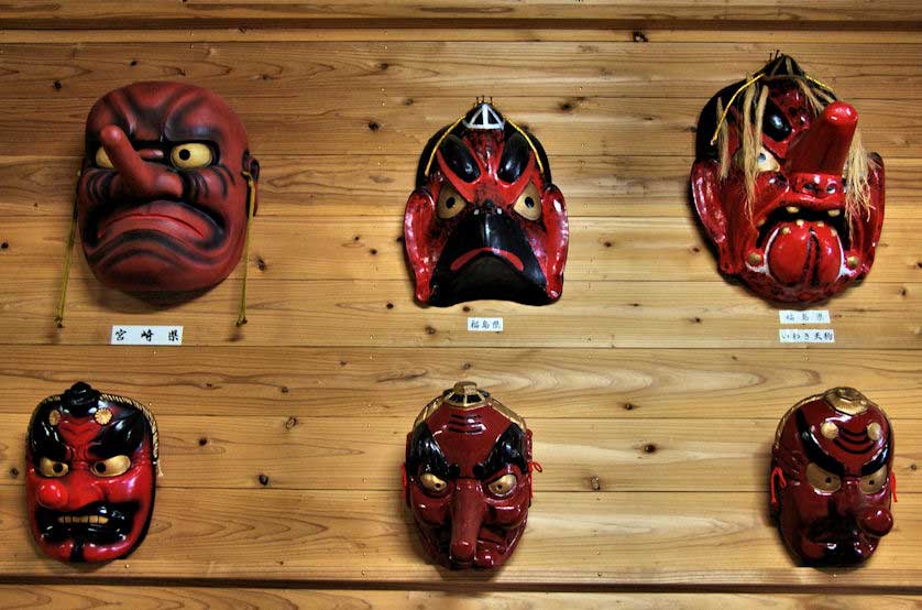 Tengu masks at the Kirishima Tengu Museum.