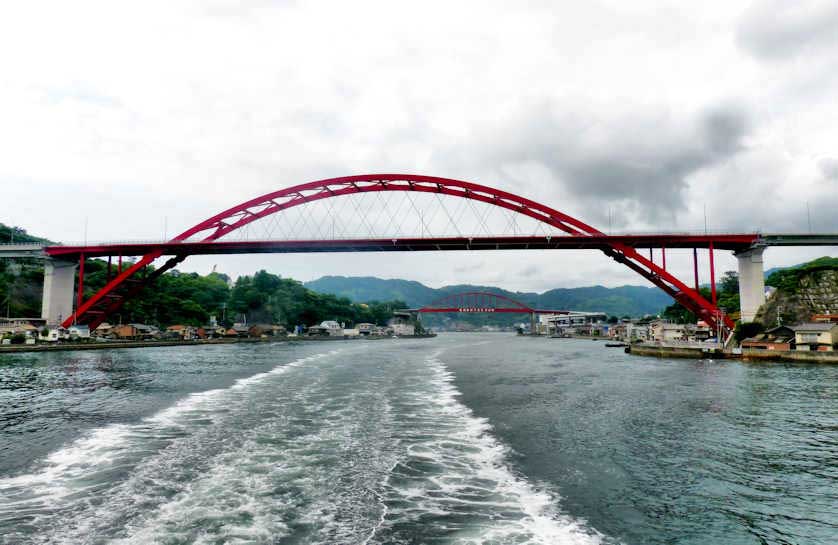 The ferry passes through the narrow Ondo Straits that separate Kurahashi Island from the mainland.