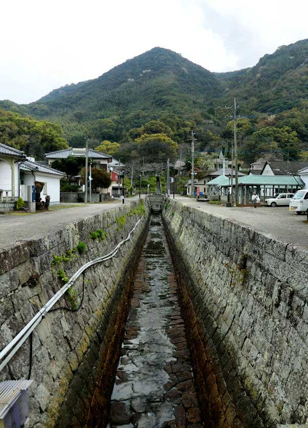 European style stone drainage canal at Misumi West Port.