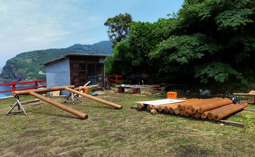 Exposed to elements, the wooden torii at the shrine need constant replacement.