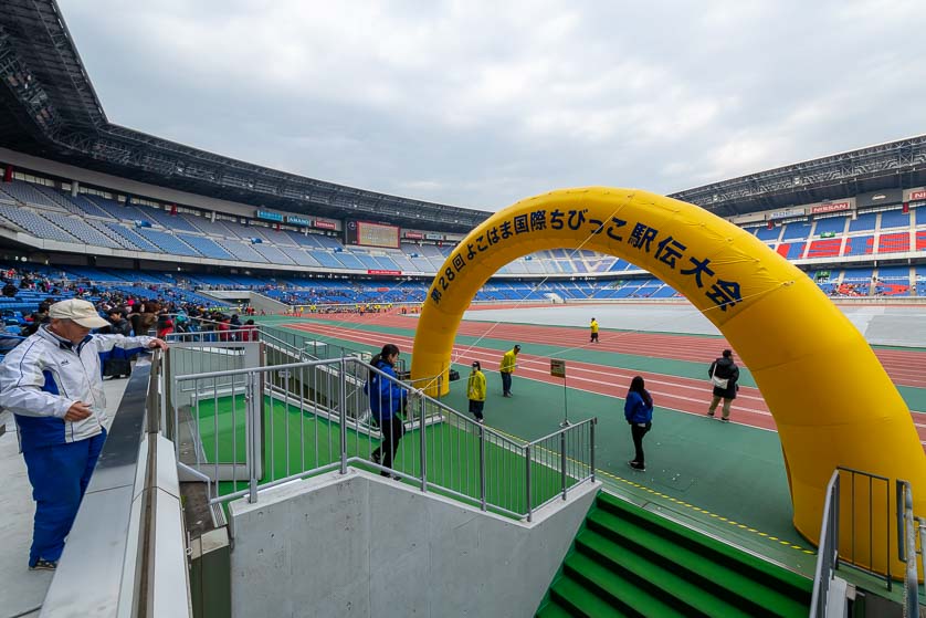 The grandstand and field of Nissan Stadium