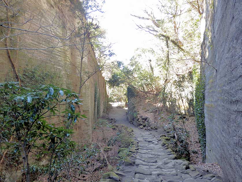 Hiking trail through an old quarry, Mount Nokogori, Chiba Prefecture, Japan.