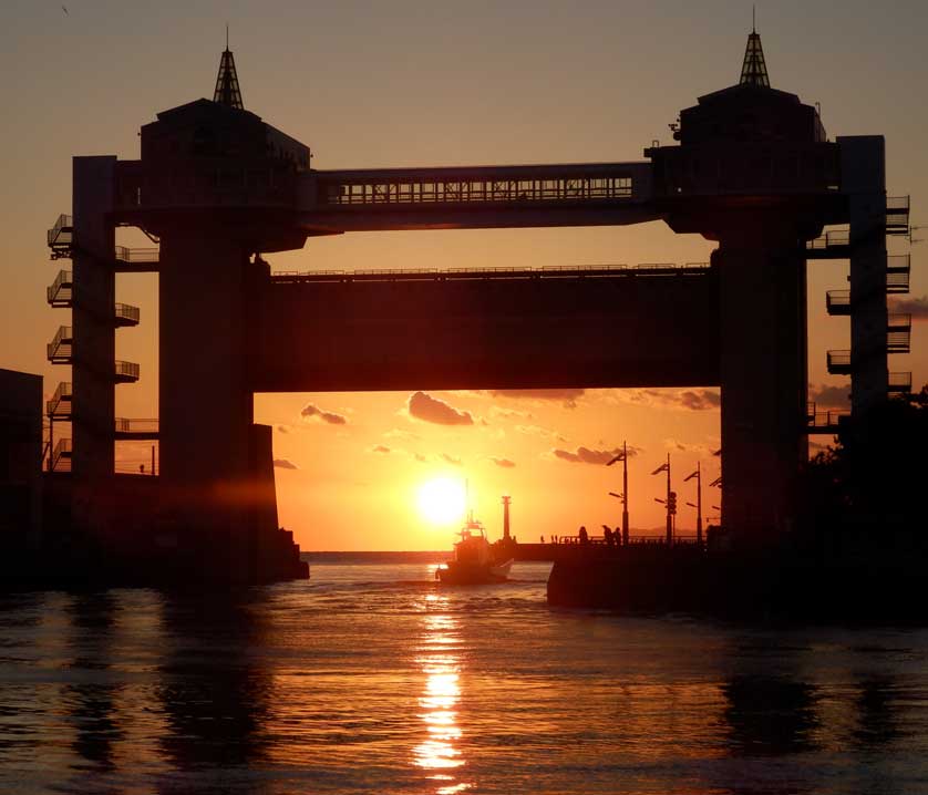 Sunset behind the Water Gate, Numazu, Shizuoka.