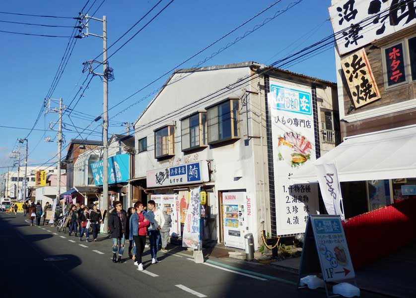 Fish restaurant street, Numazu Port, Shizuoka Prefecture, Japan.