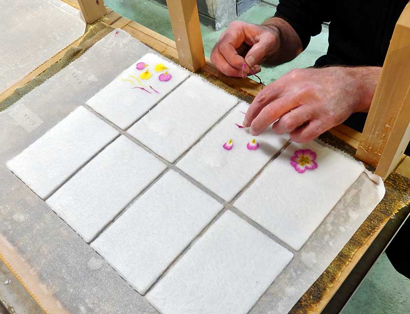 Visitor decorating washi postcards, Saitama Craft Center, Ogawa.