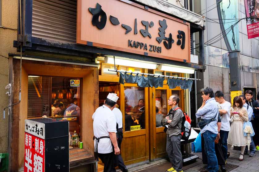 Lining up for sushi in Okachimachi, Taito-ku, Tokyo.