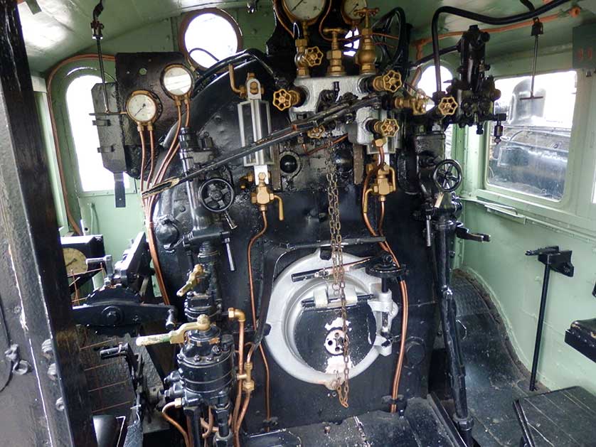 Inside the driver's cabin of a steam locomotive, Ome, Tokyo.
