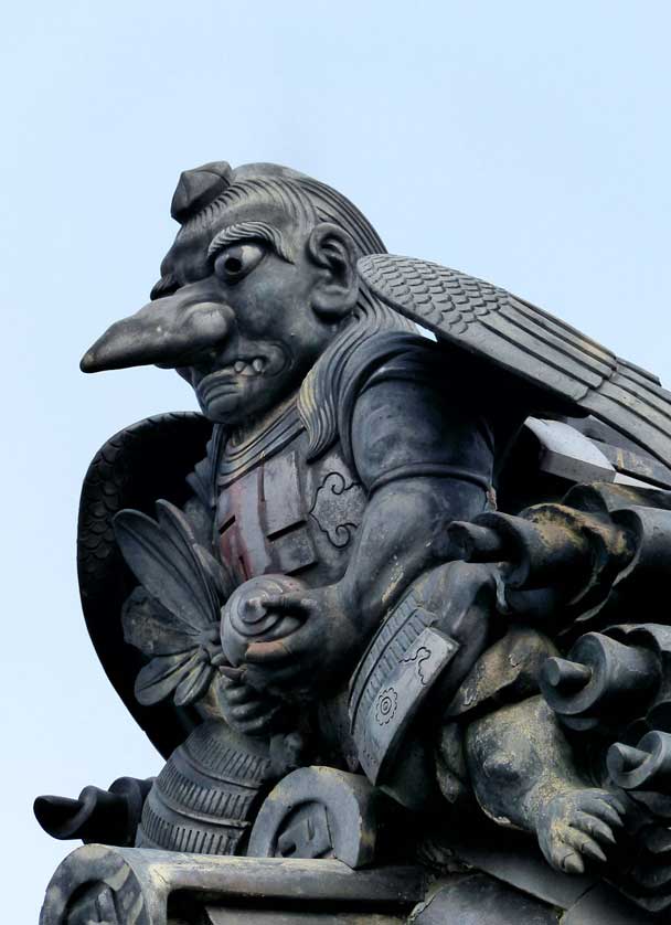 A shrine in Kasaoka, Okayama, has some very unusual onigawara in the form of a Karasu Tengu.