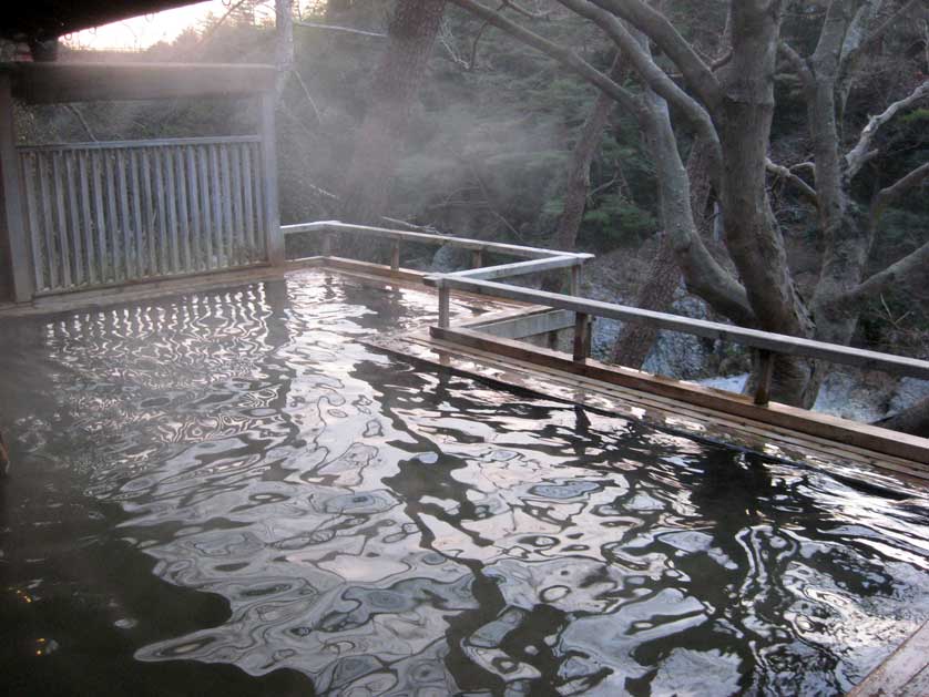 Outdoor hot spring onsen in Japan.
