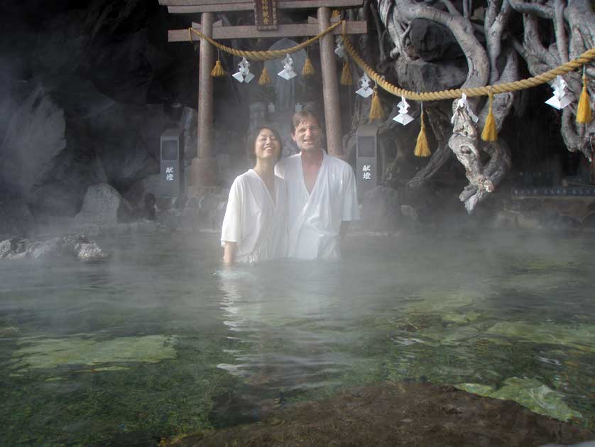 Hot spring onsen and shrine in Japan.