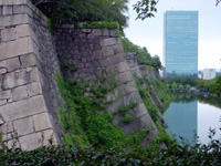 Osaka Castle's impressive stone walls.