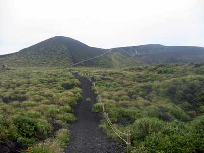 Walking up Mount Mihara, Oshima Island.