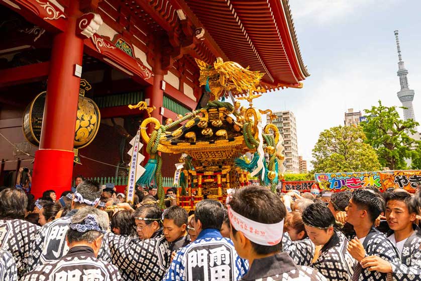 Japanese happi coats worn at a festival.