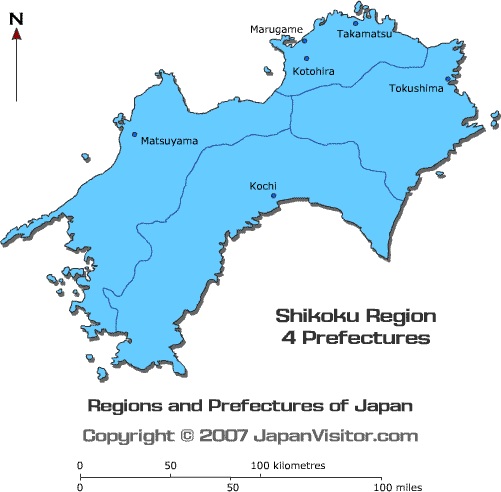 Shikoku, Political Map, Region and Smallest Main Island of Japan