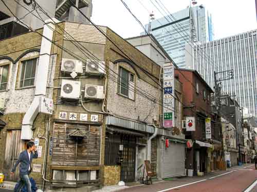 Shinbashi backstreet, with Shiodome in background.