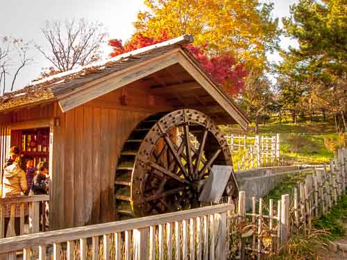 Water-powered mill at Komorebi Village, Showa Kinen Park.