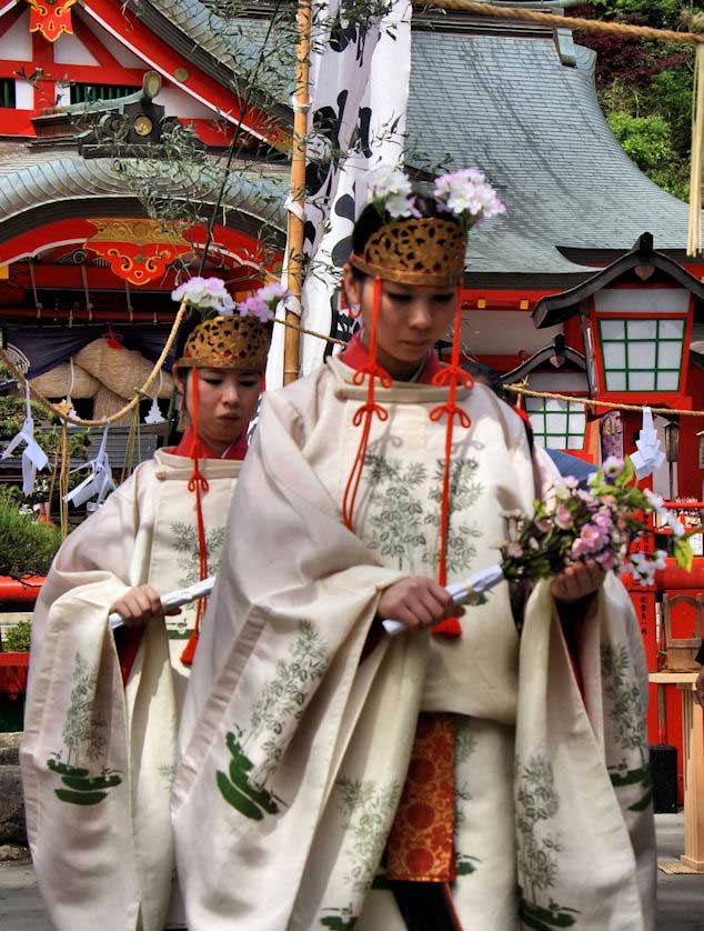 Miko at Taikodani Shrine, Tsuwano Shimane Prefecture, Japan.