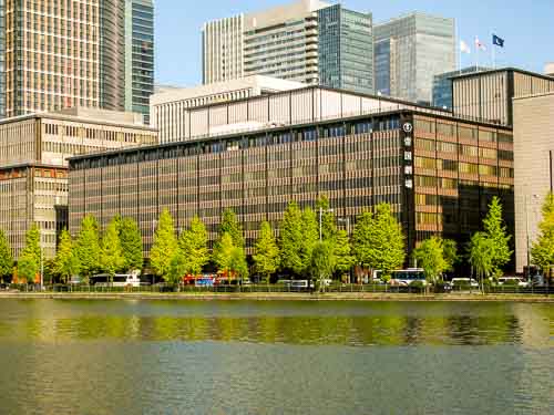 Imperial Theater, or Teikoku Gekijo,  from across the Imperial Palace moat.