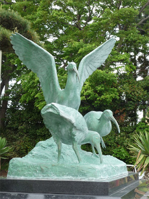 Japanese Crested Ibis statue on Sado.