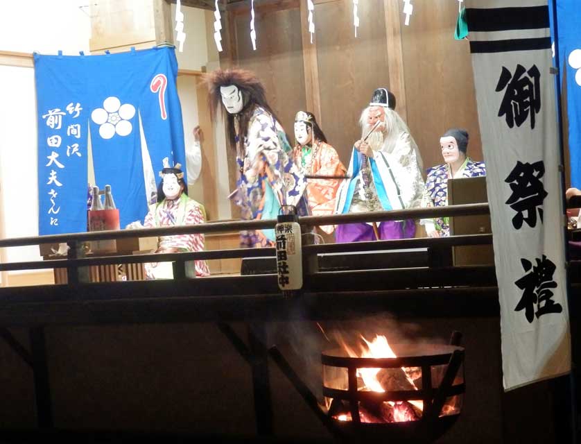 Kagura performance at Shinmeisha Shrine, Tokorozawa, Saitama Prefecture, Japan.