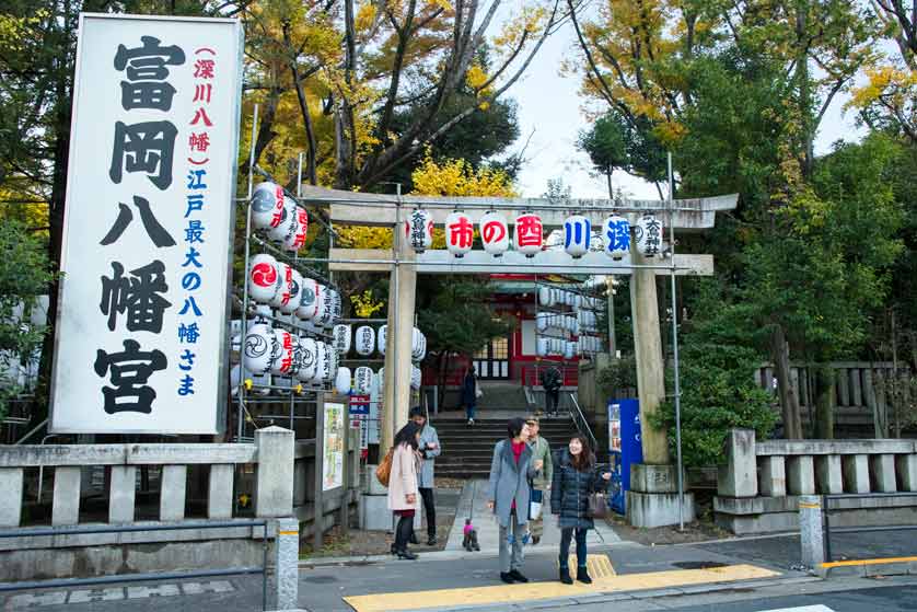 Tomioka Hachimangu Shrine entrance torii gate.