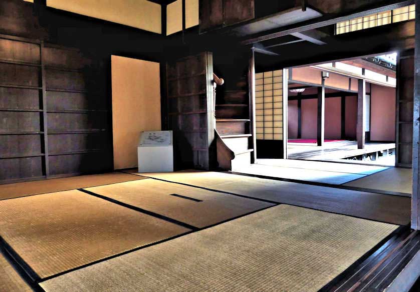 Rooms in the rear of the Sugiyama Mansion look out onto gardens.