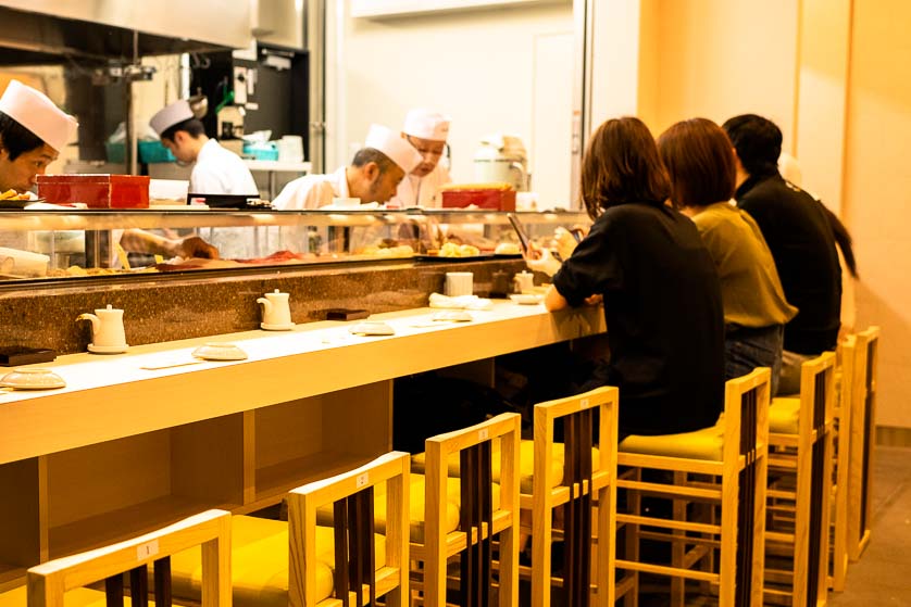 Sushi restaurant on the Seafood Wholesale third floor, Toyosu Market, Tokyo