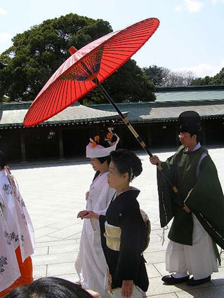 Traditional Japanese Wedding Ceremony at a Shinto Shrine.