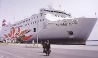 Osaka-Beppu Sunflower ferry in port.