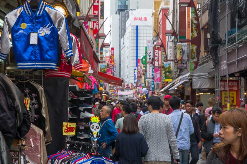 Clothing for sale on Uechun shopping street, Ueno, Tokyo.