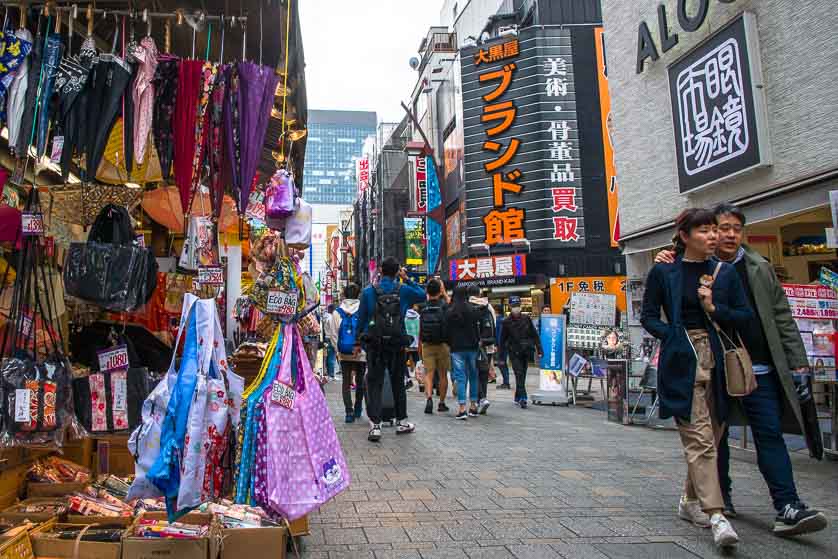 Clothing for sale on Uechun shopping street, Ueno, Tokyo.