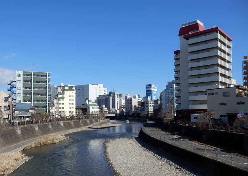 Downtown Utsunomiya along the Tagawa River, Tochigi Prefecture.