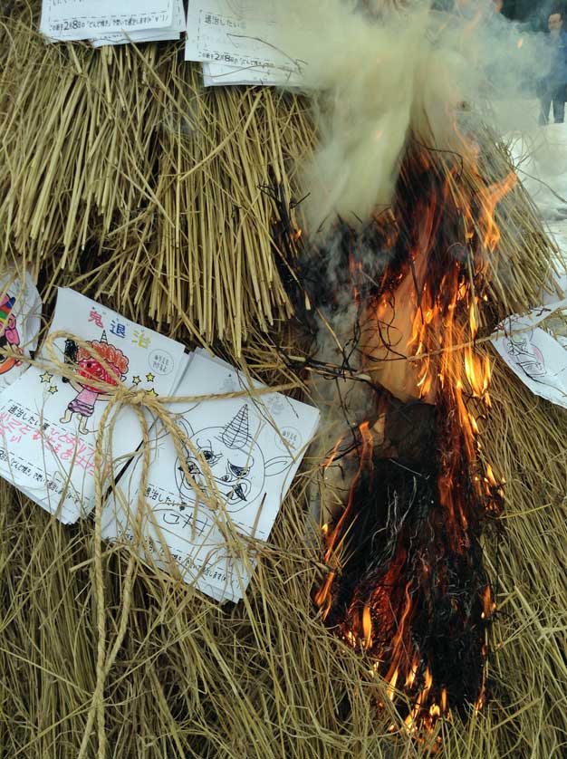 Dondo-yaki, a  bonfire of rice straw and bamboo, Niigata prefecture.